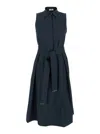 Herno Women Blue Sleeveless Dress With Classic Collar And Adjustable Belt In Tech Fabric Stretch Wom In Blu