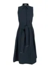 Herno Women Blue Sleeveless Dress With Classic Collar And Adjustable Belt In Tech Fabric Stretch Wom In Blue