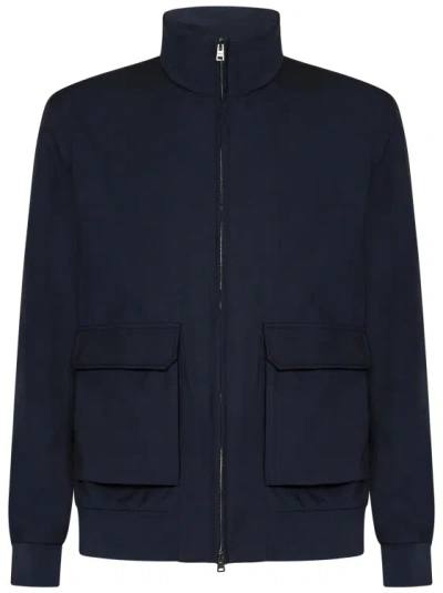 Herno Layered Wool Storm Bomber Jacket In Blue