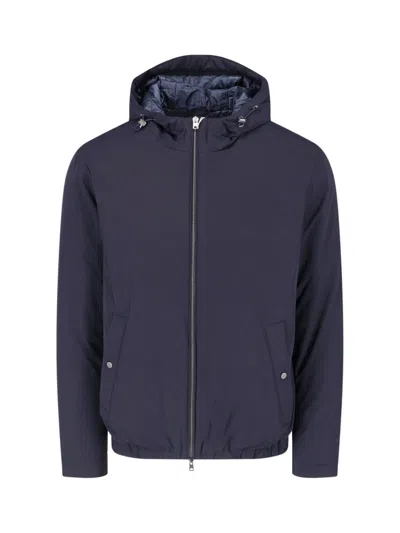 Herno Blue Technical Fabric Hooded Jacket