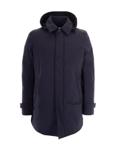 Herno Blue Technical Hooded Down Jacket