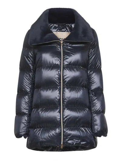 Herno Blue Ultralight Nylon And Lady Alternative Fur A-shape