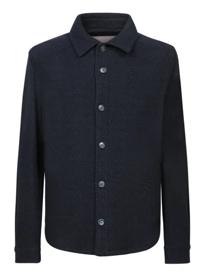 Herno Blue Wool Herringbone Overshirt