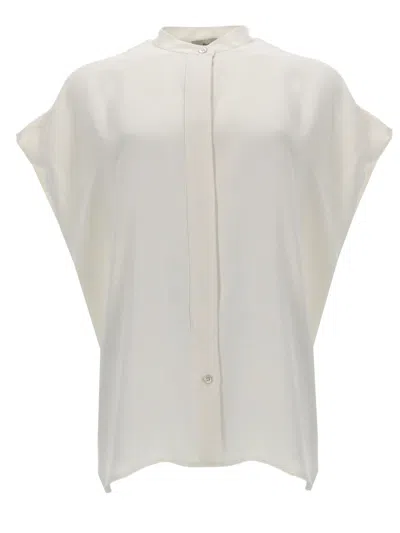 Herno White Loose Boxy High Neckline Blouse