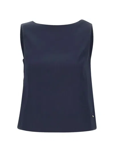 Herno Boat Neck Bows Blouse In Blue