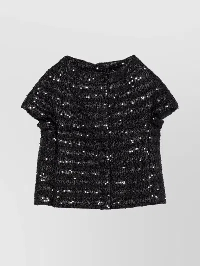 Herno Boat Neck Sequin Embellished Cropped Jacket In Nero