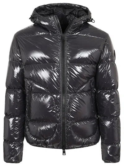 Herno Glossy Bomber Jacket With Hood And Elastic Cuffs In Black