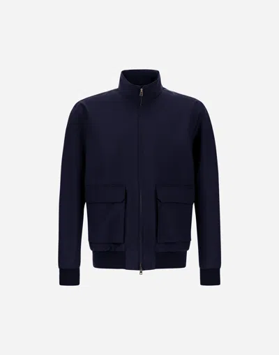 Herno Bomber In 3 Layers Wool Storm In Blue