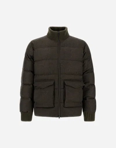 Herno Bomber In Glen Check Wool And Cashmere In Green