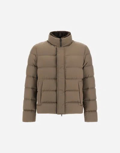 Herno Bomber Jacket In Arendelle And Faux Fur In Brown