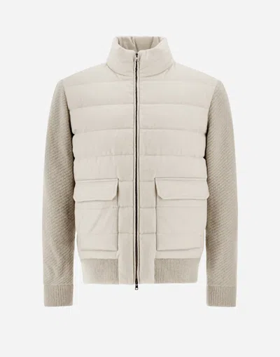 Herno Bomber Jacket In Cashmere, Silk And Knit In Chantilly