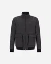 Herno Bomber Jacket In Herringbone Wool Flannel In Black