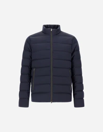Herno Bomber Jacket In Polished Smooth Wool In Blue