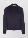 Herno Dark Blue Suede Bomber With Mandarin Collar