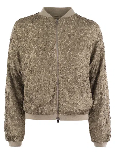 Herno Bomber Jacket With Sequins In Gold