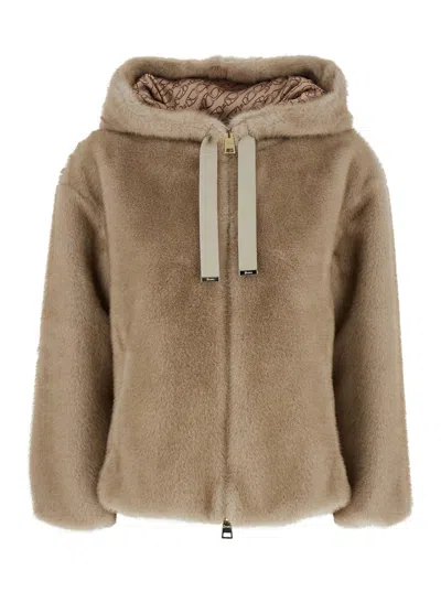 Herno Bomber Soft Faux Fur In Brown