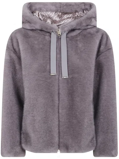 Herno Bomber Soft Faux Fur In Brown