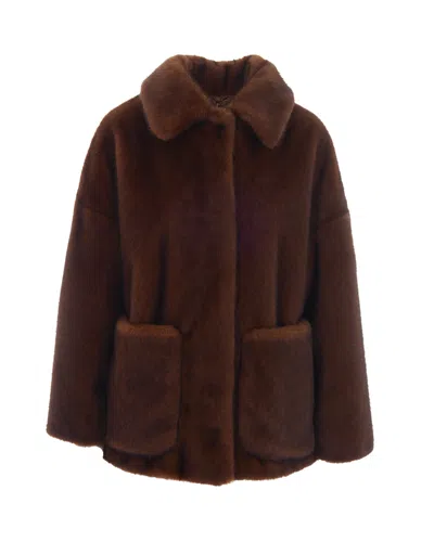 Herno Dark Brown Soft Faux Fur Bomber Jacket