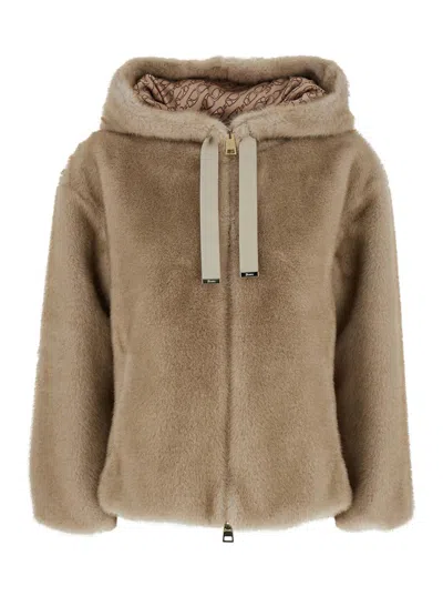 Herno Women Bomber Soft Faux Fur In Brown