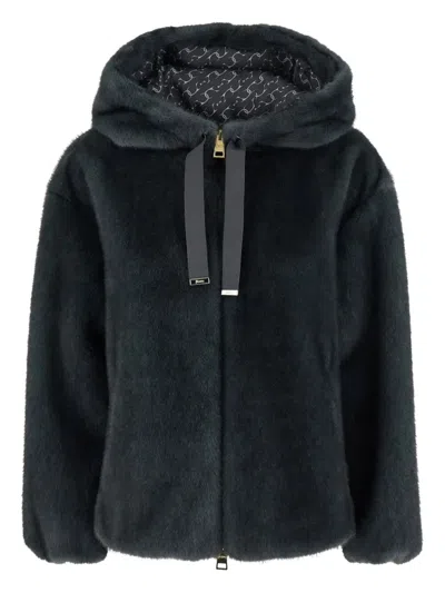 Herno Grey Faux Fur Coat In Black