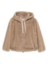 Herno "bomber" Soft Faux Fux Jacket In Brown