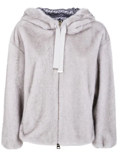 Herno "bomber" Soft Faux Fux Jacket Clothing In Gray