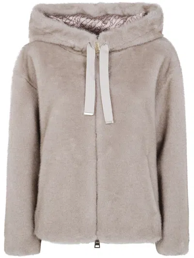 Herno "bomber" Soft Faux Fux Jacket Clothing In Neutral