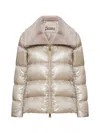 Herno Faux Fur And Quilted Nylon Down Bomber Jacket In Neutral