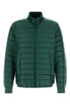 Herno Nylon Down Jacket Elasticated Cuffs Stand Collar In Green