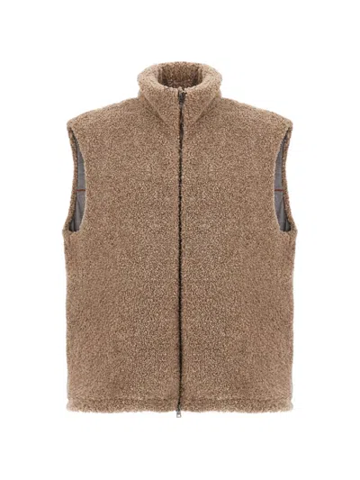 Herno Bouclé Gilet In Brown