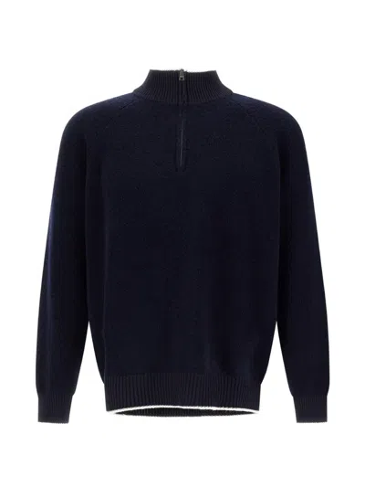 Herno Bouclé Half-zip Sweater In Blue