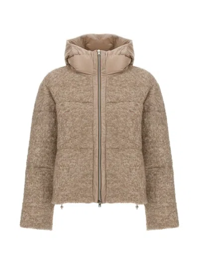 Herno Bouclé Padded Down Jacket In Brown