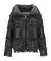 Herno Nylon And Tweed Down Jacket With Front Zip In Black