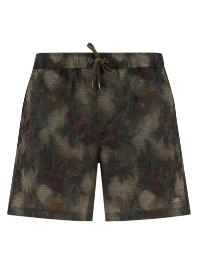 Herno Badeboxershorts Aus Tropical Pattern Ripstop In Black