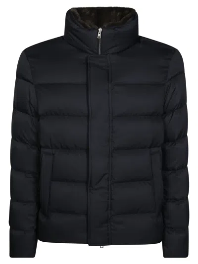 HERNO BOXY BLACK DOWN JACKET WITH HIGH COLLAR