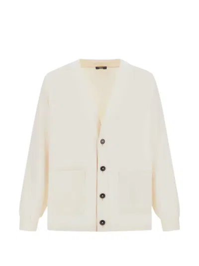 Herno Boxy V-neck Cotton Cardigan In Neutral