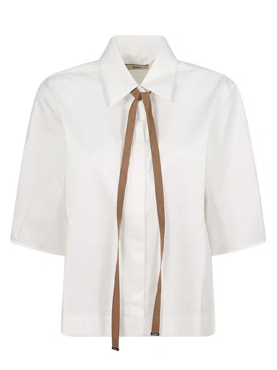 Herno Boxy White Poplin Shirt With Grosgrain Ribbon Tie In Black