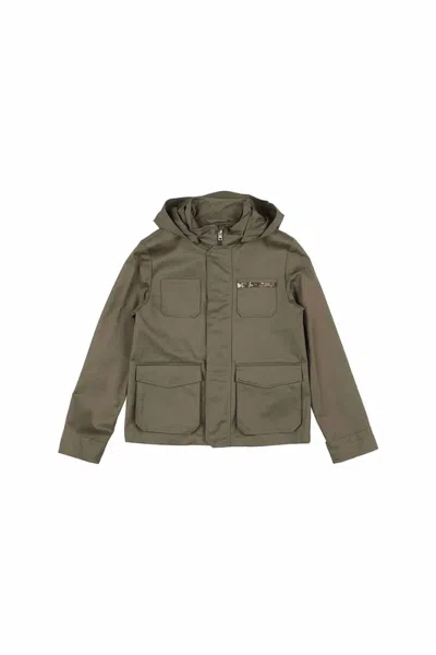 Herno Kids' Boys Cotton Multi-pocket Hooded Jacket In Dark Military Green
