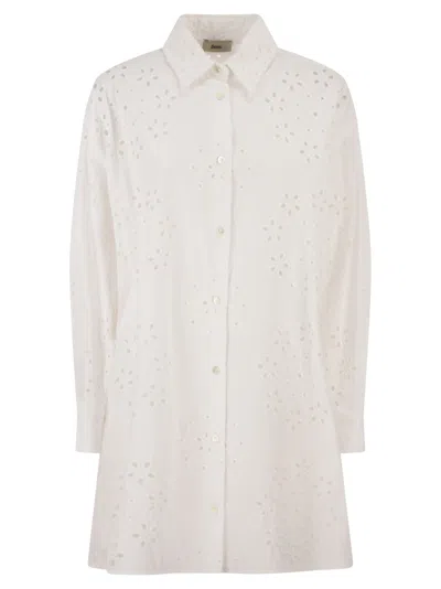 Herno Elegant Long Sleeve Cotton Shirt With Embroidery In White