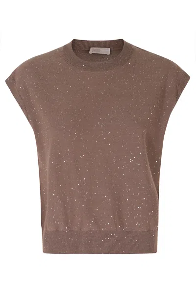 Herno Brown All-over Sequin Wool-blend Knit Vest