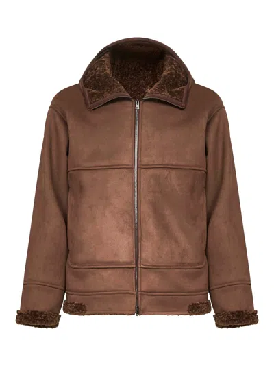 HERNO BROWN ALTERNATIVE FUR HOODED JACKET