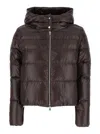 Herno Brown Cropped Down Jacket With Fixed Hood With Snap Buttons In Tech Fabric Woman In Brown