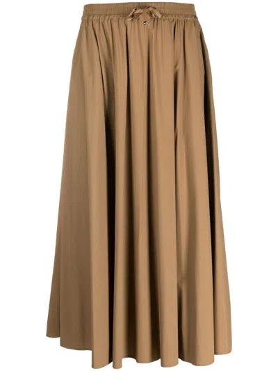 HERNO BROWN DRAWSTRING MIDI SKIRT FOR WOMEN, SS24 COLLECTION