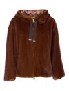 Herno Faux Fur Drawstring Hooded Bomber Jacket In Brown
