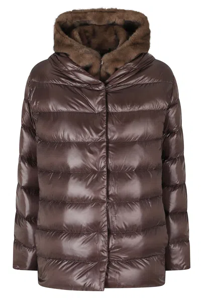 Herno Brown Goose Down Faux Fur Lined Hood Polyamide Down Jacket