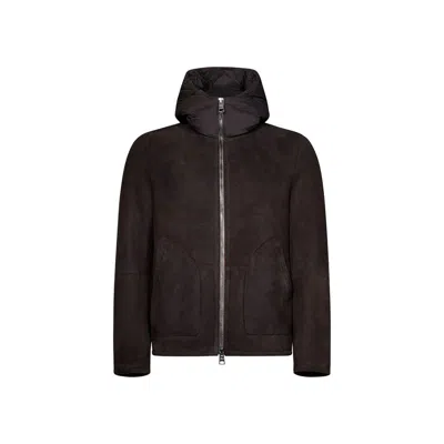 Herno Brown Lambskin Full-length Jacket In Black