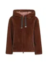 Herno Dark Brown Faux Fur Bomber Jacket With Custom Drawstring Hood In Brown
