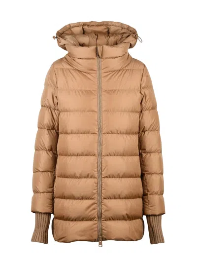 Herno Brown Polyamide Three-quarter Down Jacket In Burgundy