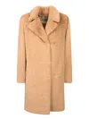 Herno Longline Faux Fur Notched Lapel Single-breasted Coat In Brown