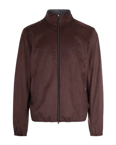 Herno Suede-texture Brown Casual Jacket With High Collar